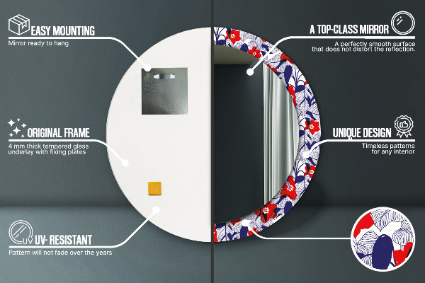 Rund spegel elegant Filodendron och röda blommor