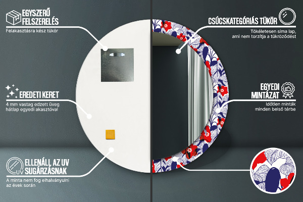 Rund spegel elegant Filodendron och röda blommor