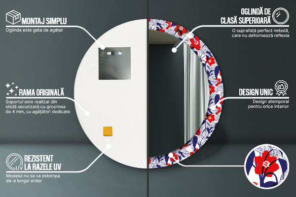 Rund spegel elegant Filodendron och röda blommor