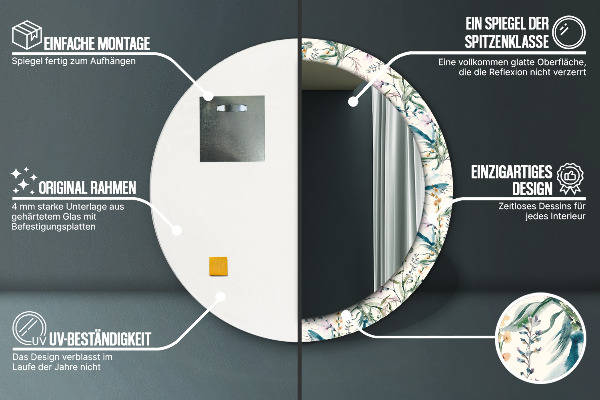 Rund spegel elegant Akvarell blommor