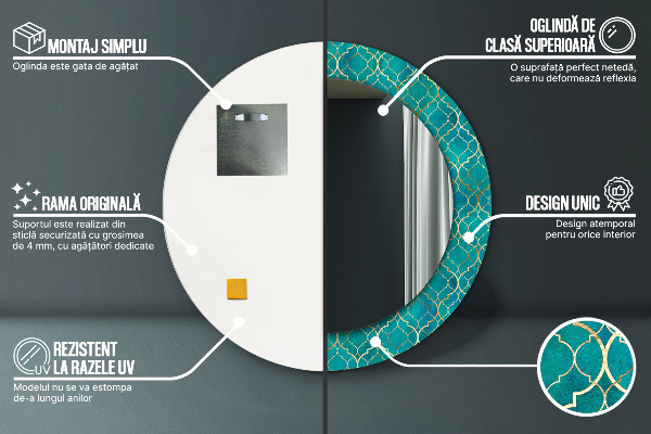 Rund spegel elegant Grön och guld sammansättning