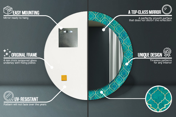 Rund spegel elegant Grön och guld sammansättning