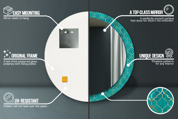 Rund spegel elegant Grön och guld sammansättning