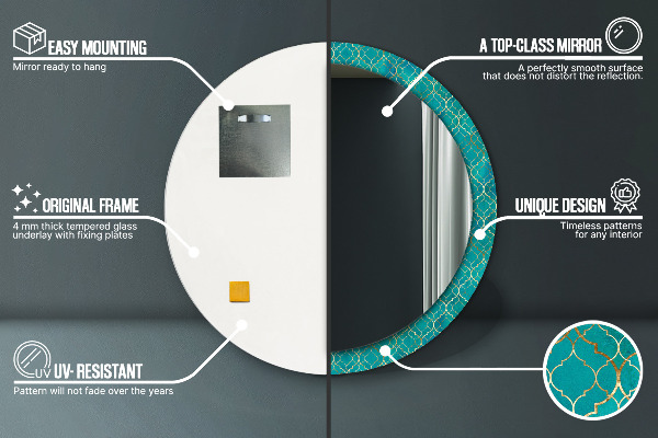 Rund spegel elegant Grön och guld sammansättning