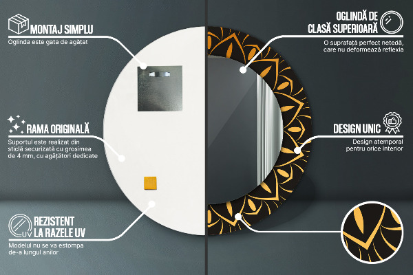 Rund spegel elegant Gyllene mandala