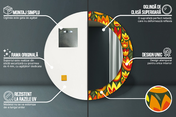 Rund spegel elegant Retro tulpaner