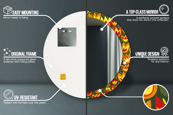 Rund spegel elegant Retro tulpaner