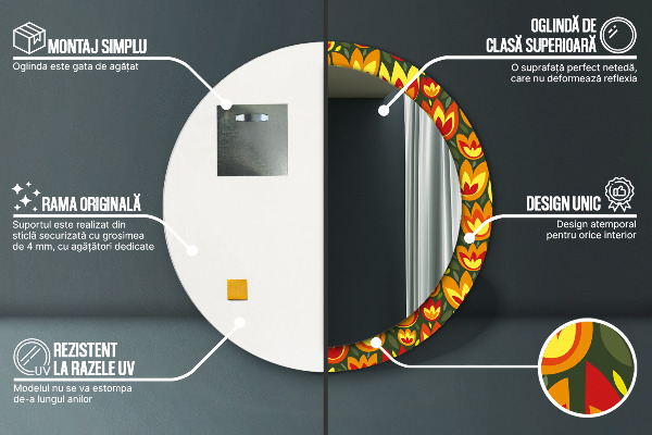 Rund spegel elegant Retro tulpaner