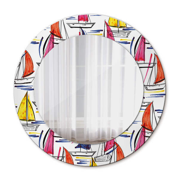 Rund spegel elegant Båt på sjön