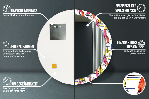 Rund spegel elegant Båt på sjön