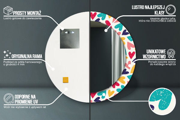 Rund spegel elegant Färgglada hjärtan