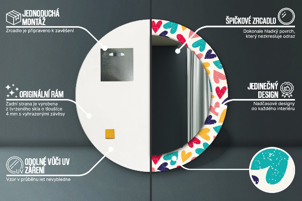 Rund spegel elegant Färgglada hjärtan