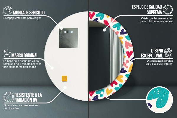 Rund spegel elegant Färgglada hjärtan