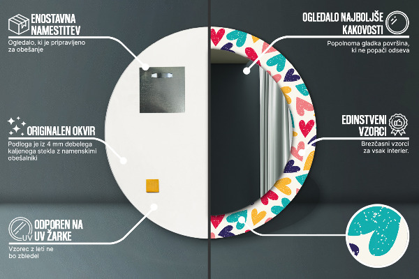 Rund spegel elegant Färgglada hjärtan