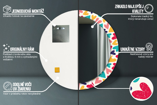 Rund spegel elegant Färgglada hjärtan