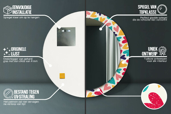 Rund spegel elegant Färgglada hjärtan