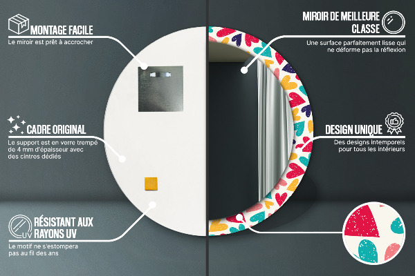 Rund spegel elegant Färgglada hjärtan