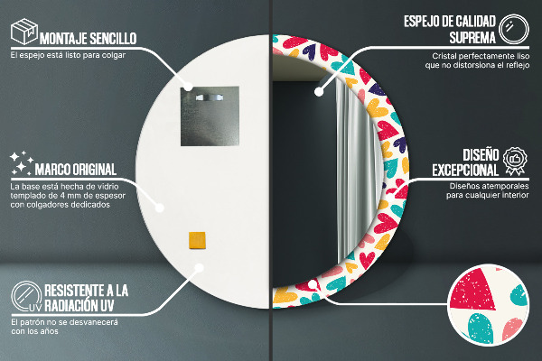 Rund spegel elegant Färgglada hjärtan