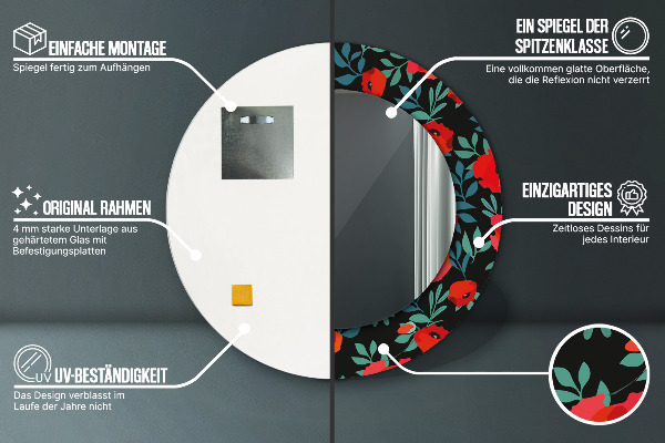 Rund spegel elegant Röd vallmo