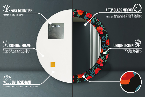 Rund spegel elegant Röd vallmo