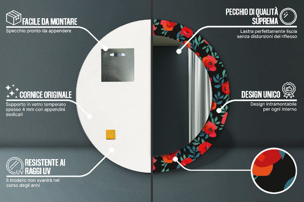 Rund spegel elegant Röd vallmo