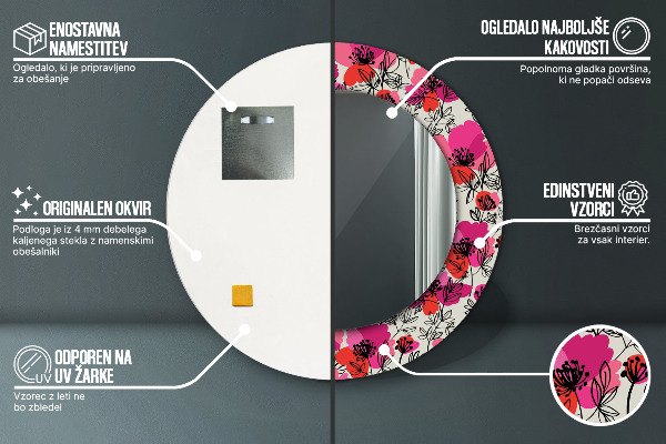 Rund spegel elegant Rosa vallmo