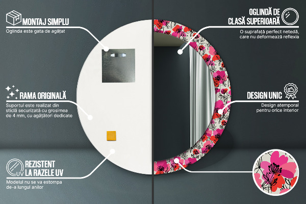 Rund spegel elegant Rosa vallmo