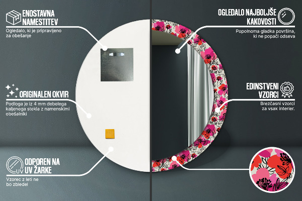 Rund spegel elegant Rosa vallmo