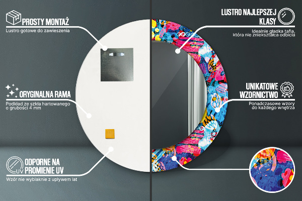 Rund spegel med tryck Färgglada doodles