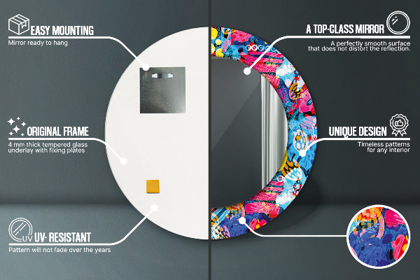 Rund spegel med tryck Färgglada doodles