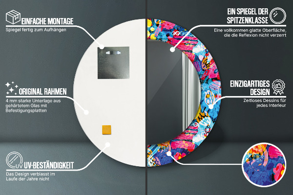 Rund spegel med tryck Färgglada doodles