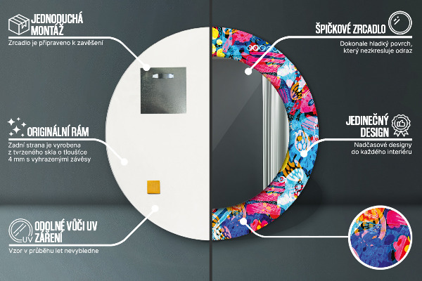 Rund spegel med tryck Färgglada doodles