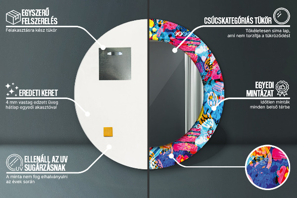 Rund spegel med tryck Färgglada doodles