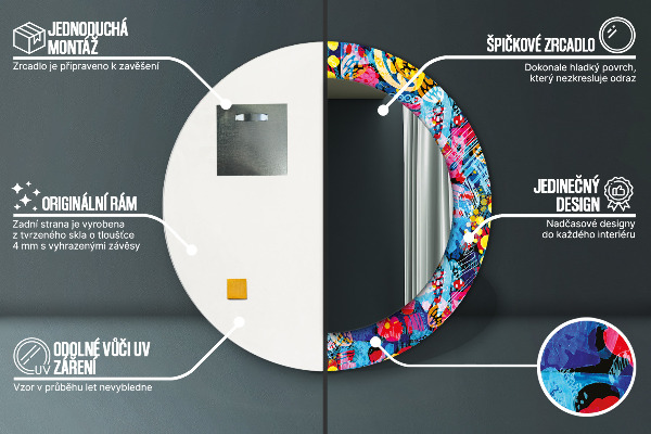 Rund spegel med tryck Färgglada doodles