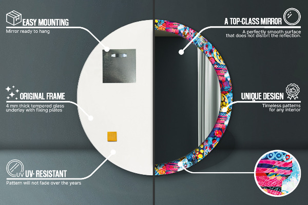 Rund spegel med tryck Färgglada doodles