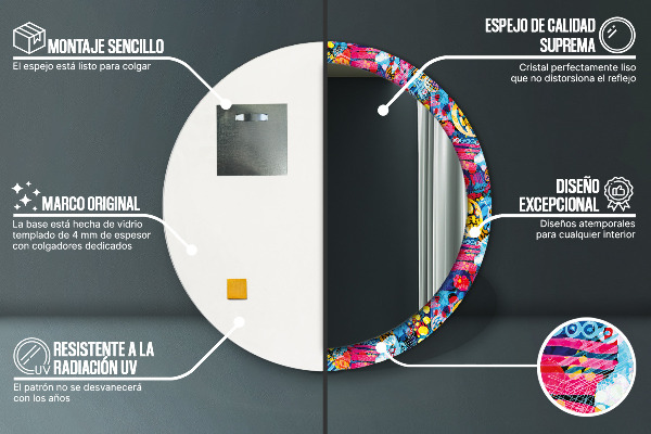 Rund spegel med tryck Färgglada doodles