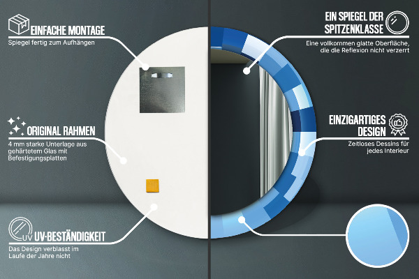 Rund spegel med tryck Abstrakt blå