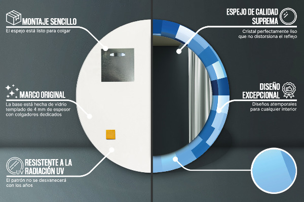 Rund spegel med tryck Abstrakt blå