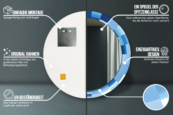 Rund spegel med tryck Abstrakt blå