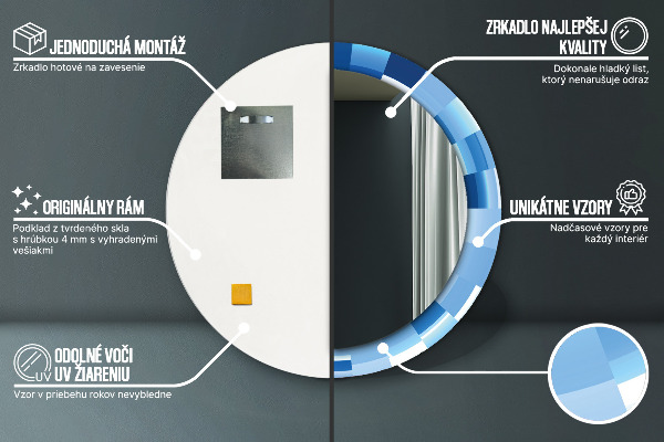 Rund spegel med tryck Abstrakt blå