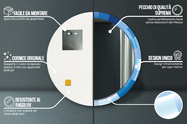 Rund spegel med tryck Abstrakt blå