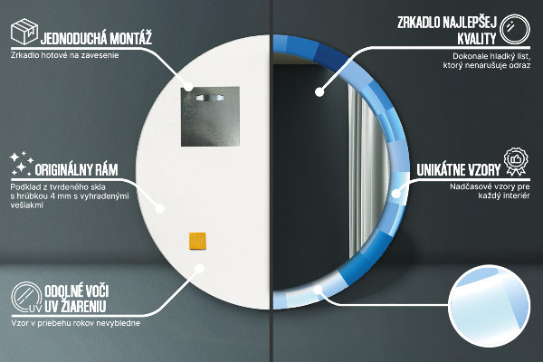 Rund spegel med tryck Abstrakt blå
