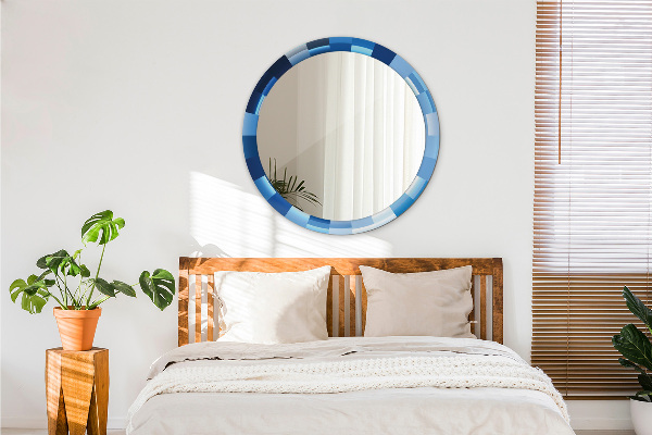 Rund spegel med tryck Abstrakt blå