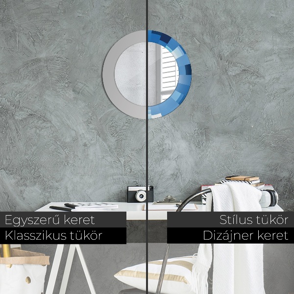 Rund spegel med tryck Abstrakt blå