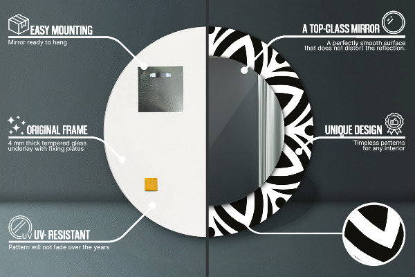 Rund spegel med tryck Svart geometrisk prydnad