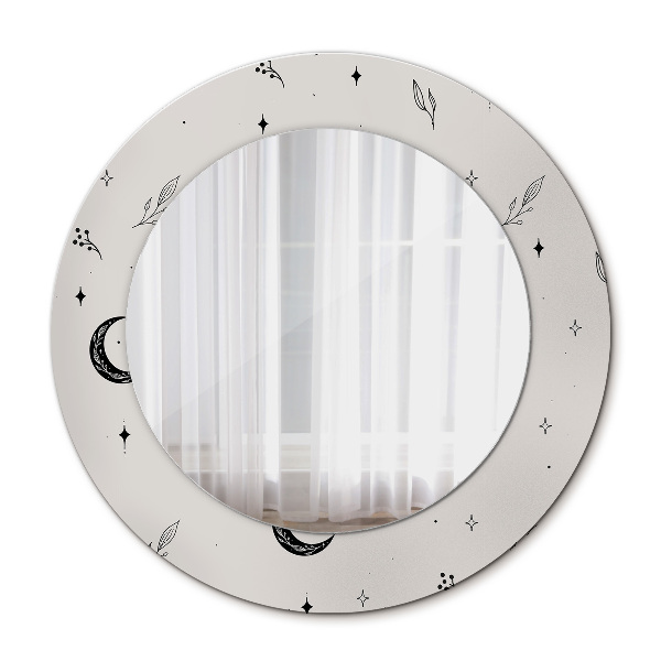 Rund spegel med tryck Doodle blomma växter