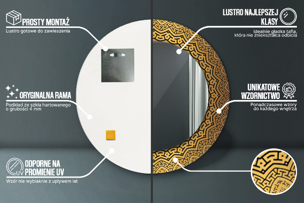 Rund spegel med tryck Grekisk prydnad