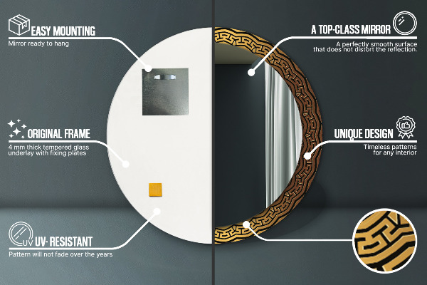 Rund spegel med tryck Grekisk prydnad