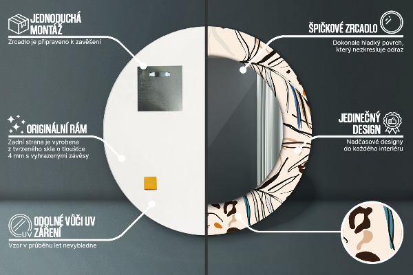 Rund spegel med tryck Djungelmönster blommor