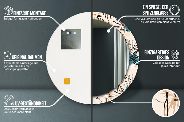 Rund spegel med tryck Djungelmönster blommor